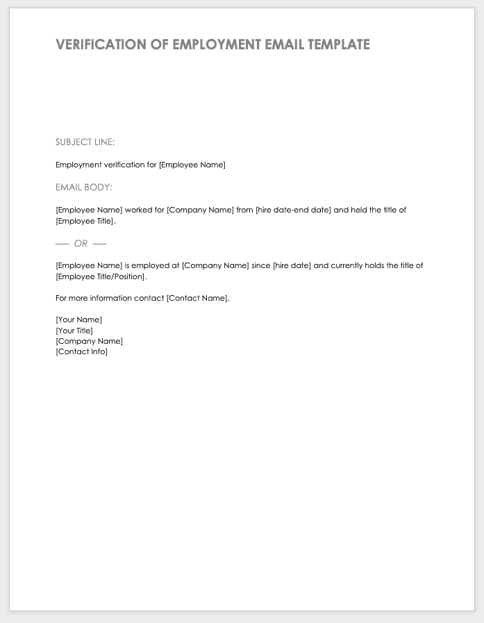 Verification of Employment Email Template 