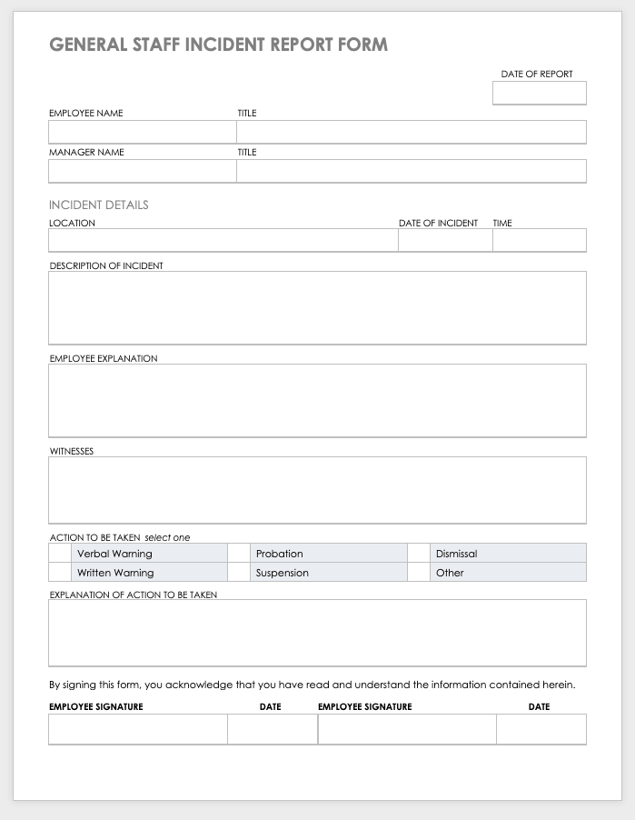 General Staff Incident Report Form Template