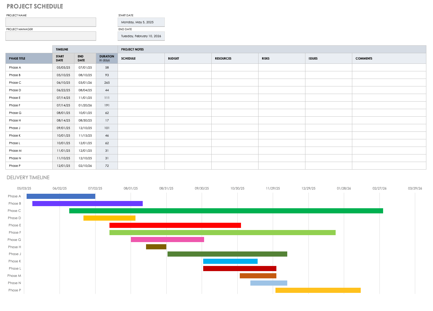 Project Schedule Template