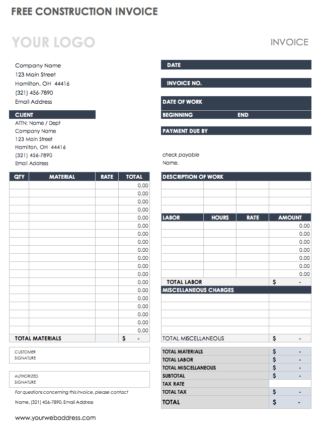 Free Construction Invoice Template