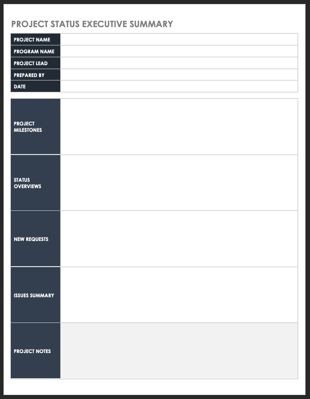 Project Status Executive Summary Template