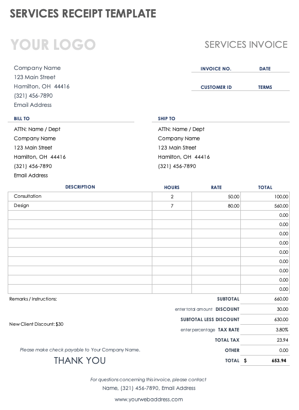 Service Receipt Template