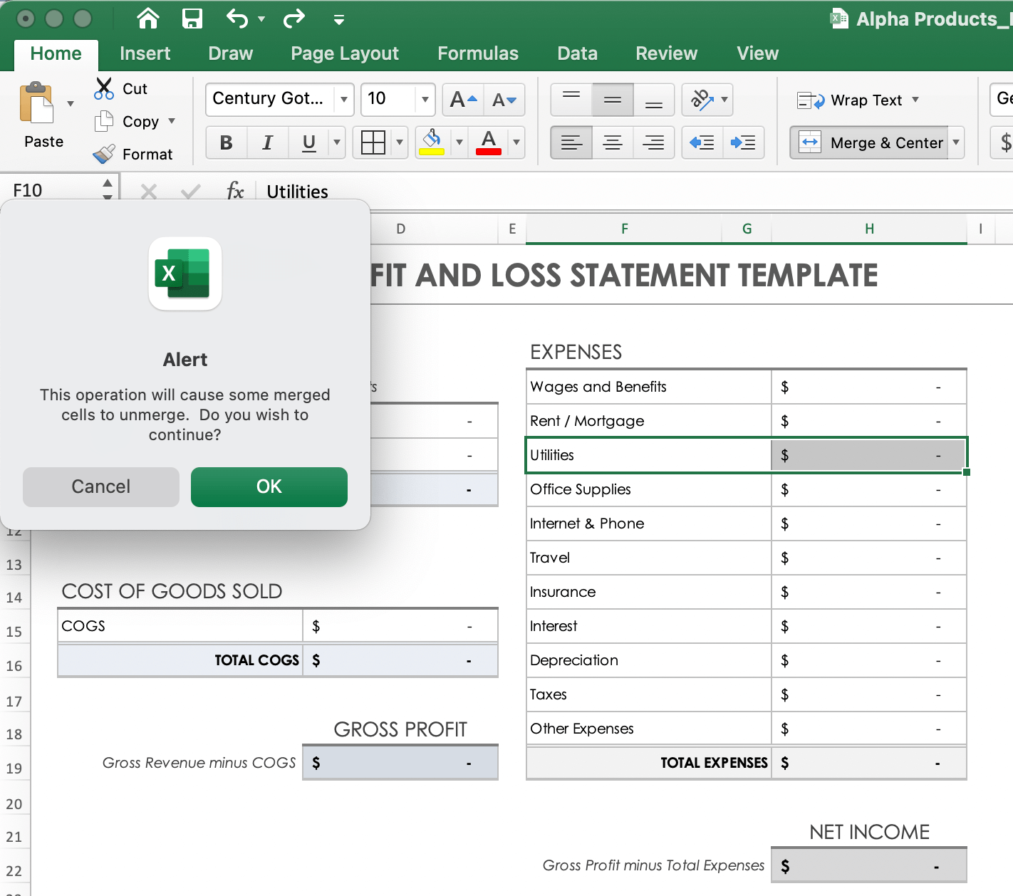 Expenses Alert Popup