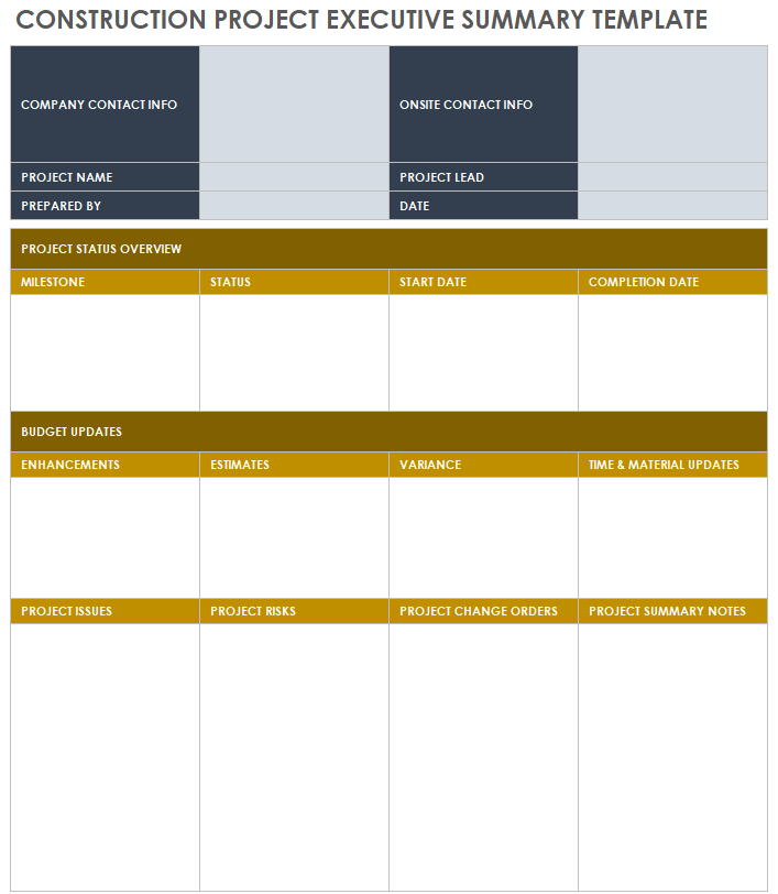 Construction Project Executive Summary Template