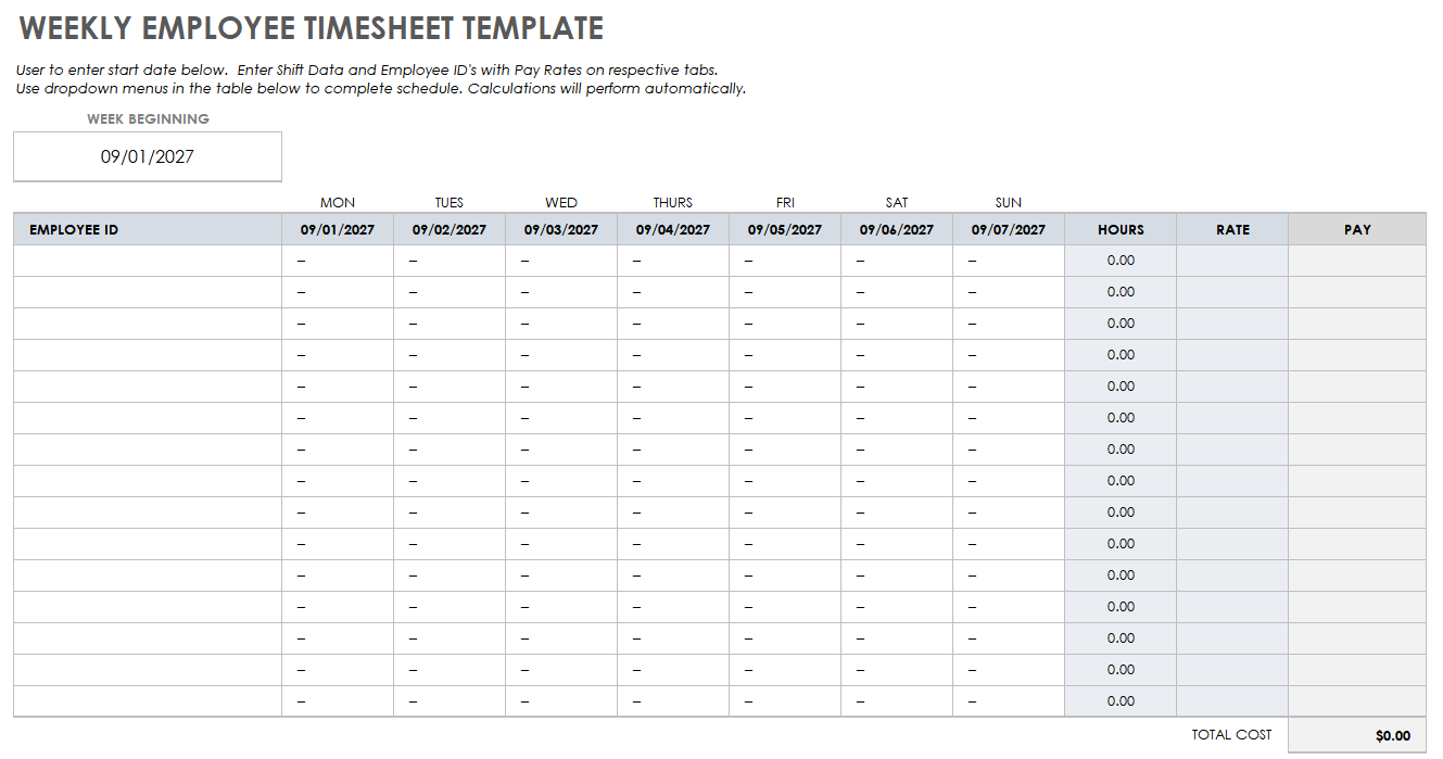 Weekly Employee Timesheet Template