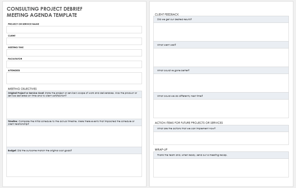 Consulting Project Debrief Meeting Agenda