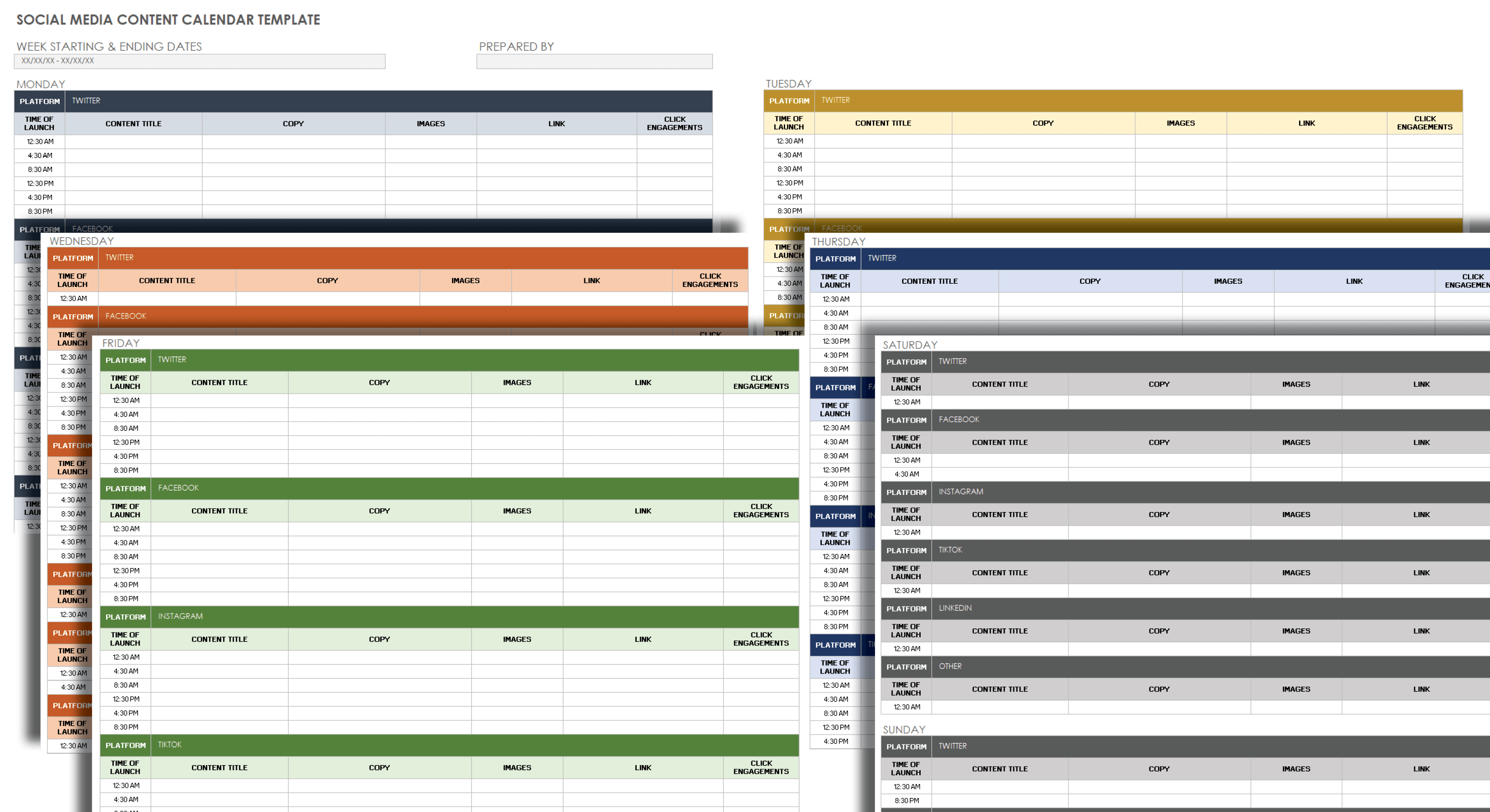 Social Media Content Calendar Template