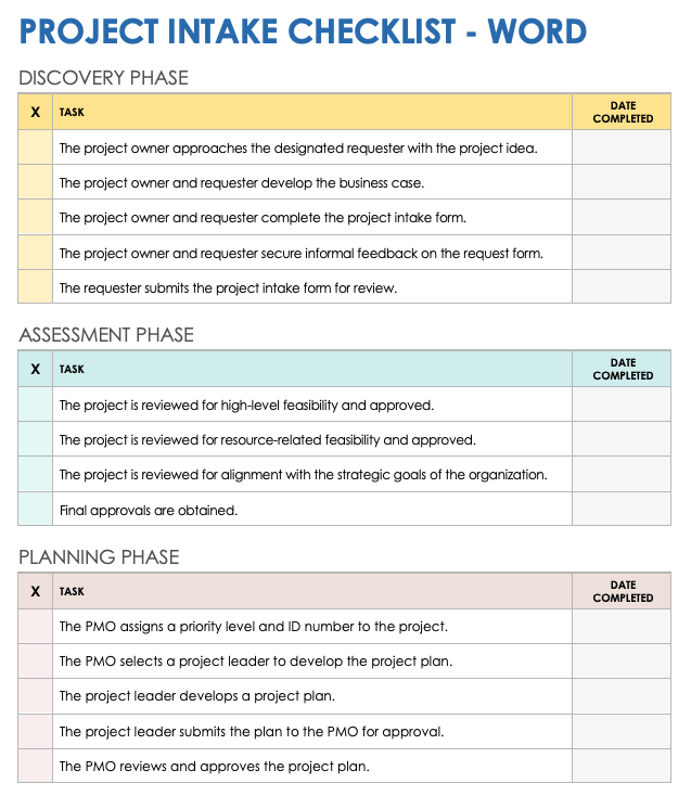 Project Intake Checklist