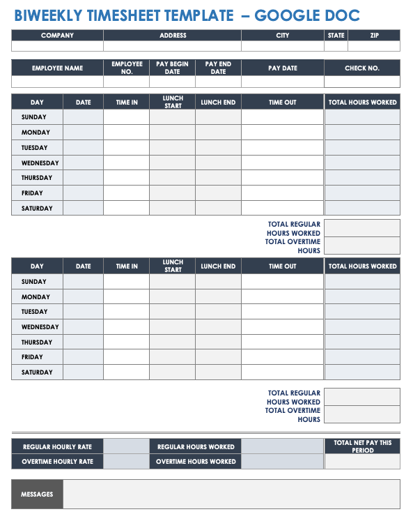 Biweekly Timesheet Template for Google Docs