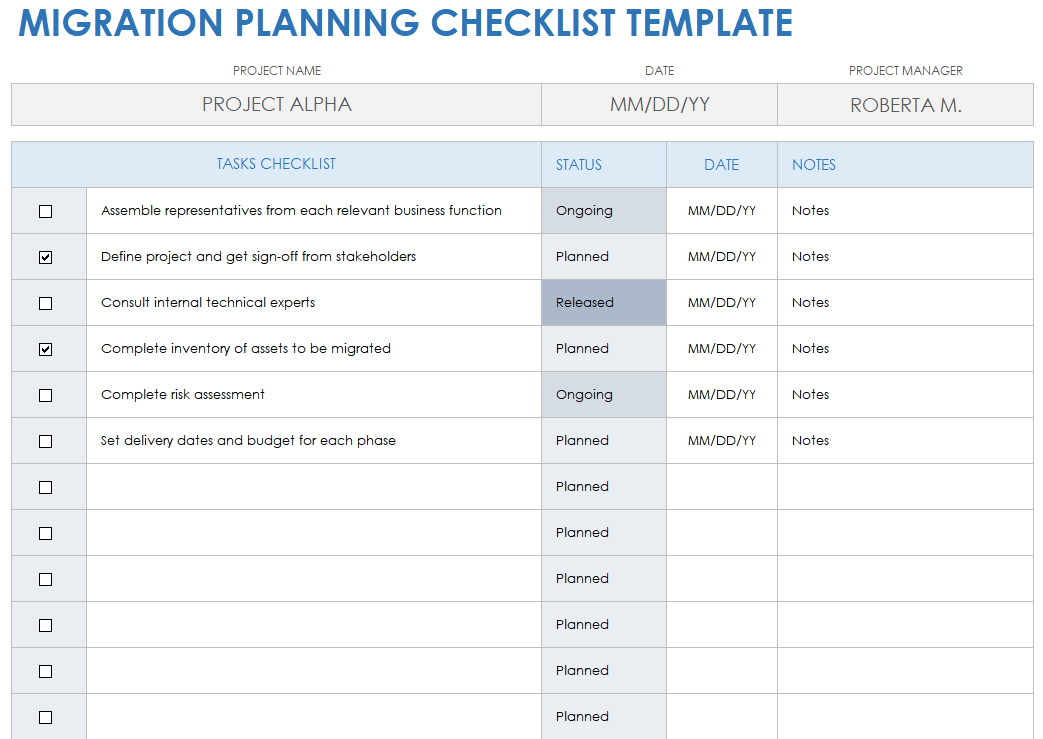 Migration Planning Checklist Template