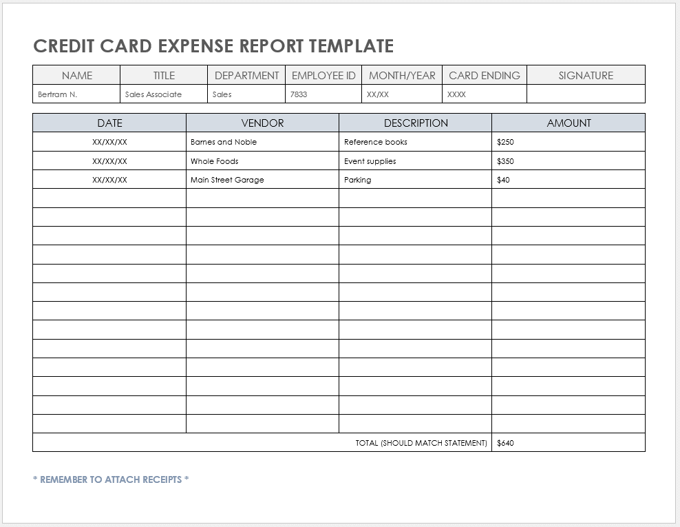 Credit Card Expense Report Template