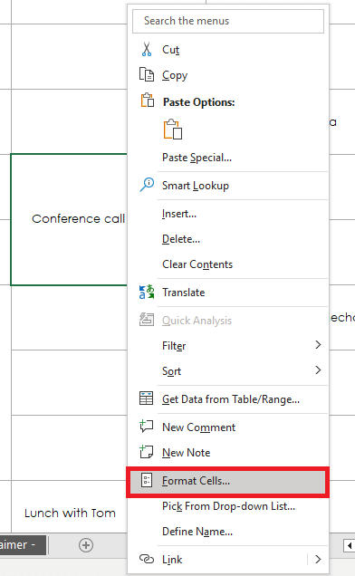 schedule format cells