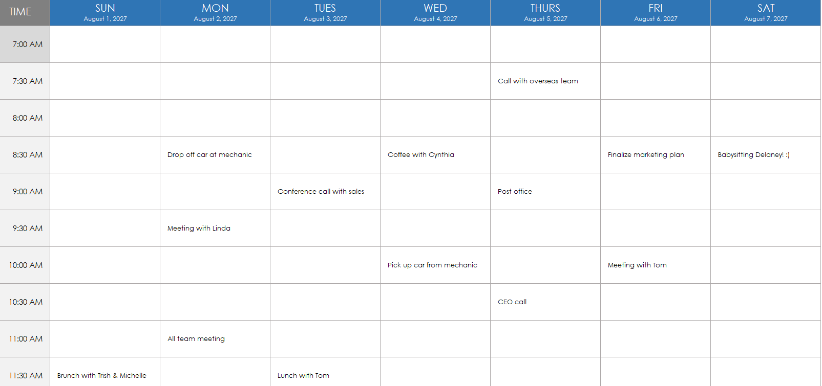 schedule whole week