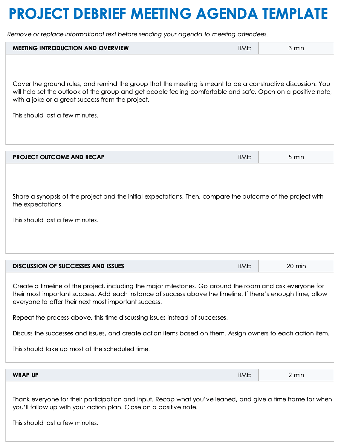 Project Debrief Meeting Agenda Template