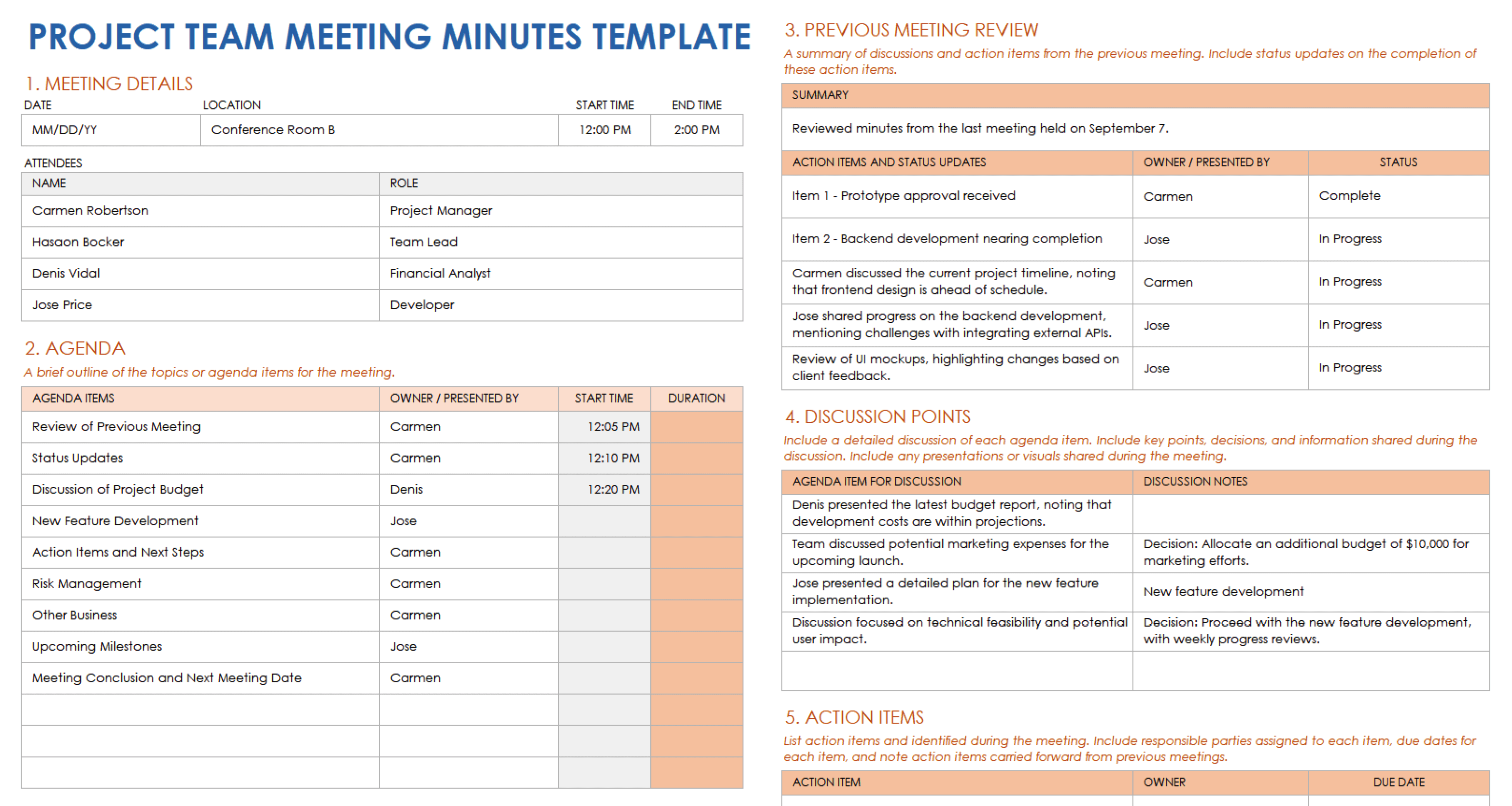 Project Team Meeting Minutes Template