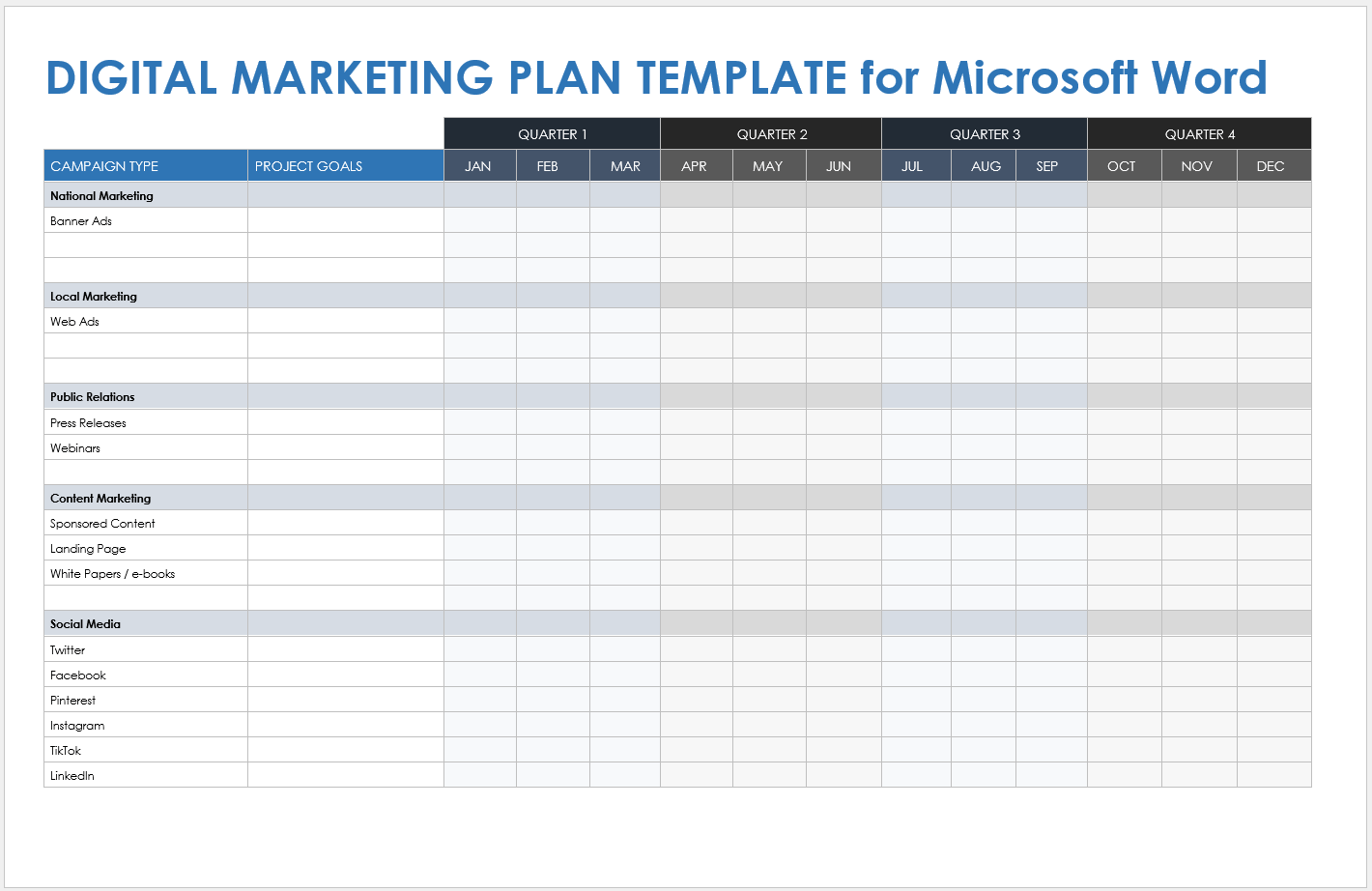 Digital Marketing Plan Template Word