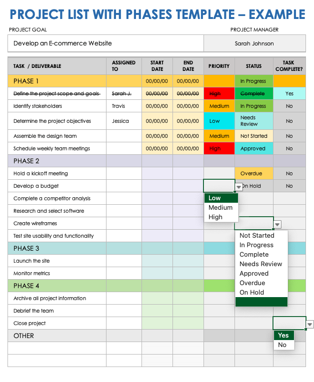 Project List With Phases Example Template