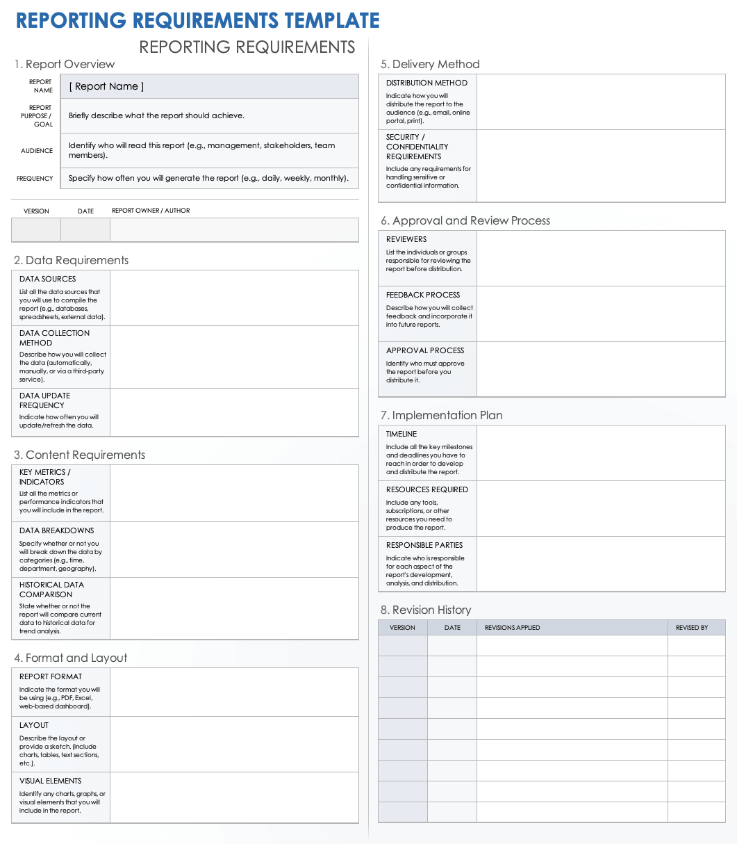 Reporting Requirements Template