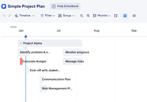 Excel Timeline view before grouping