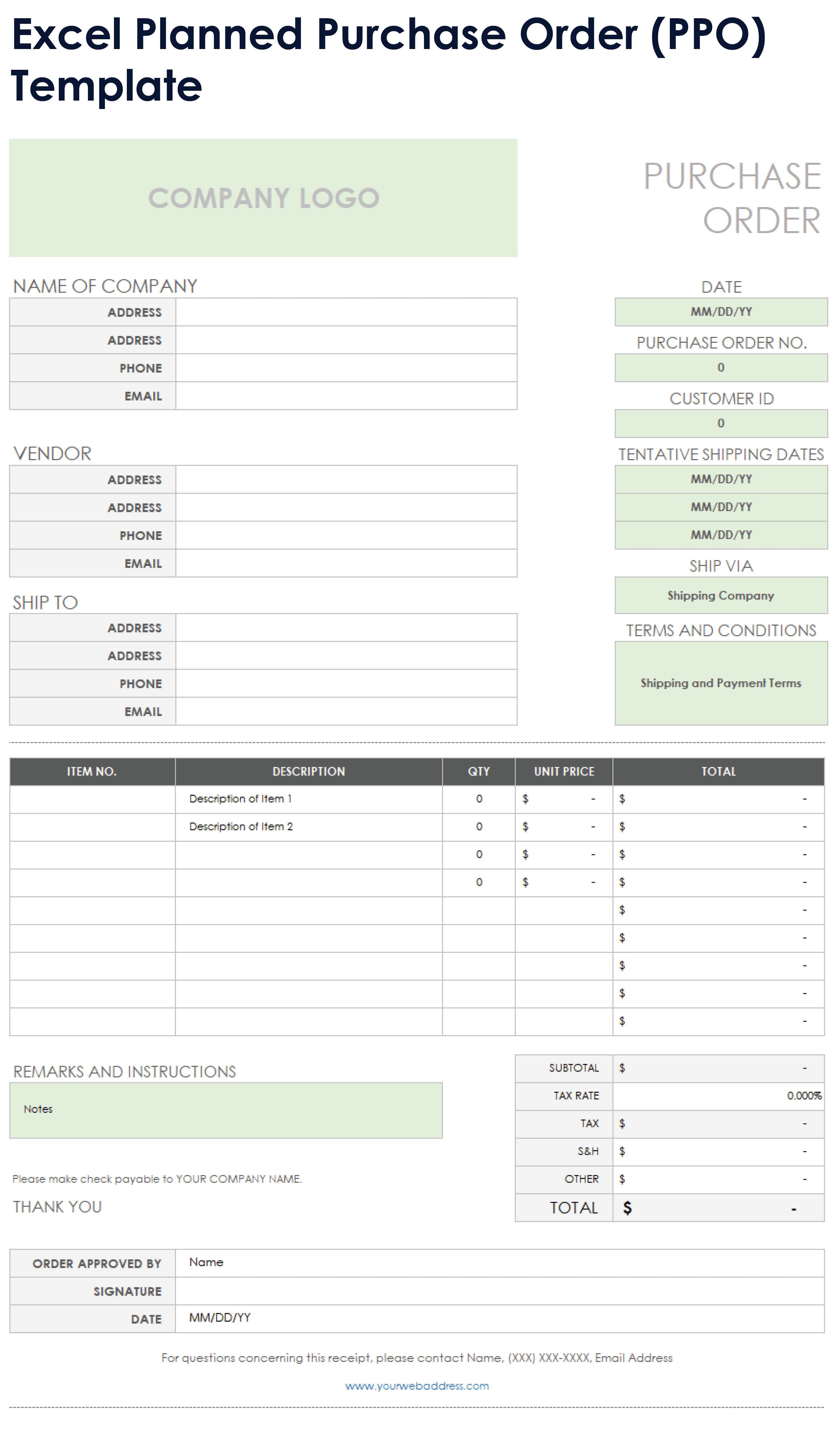 Planned Purchase Order PPO Template