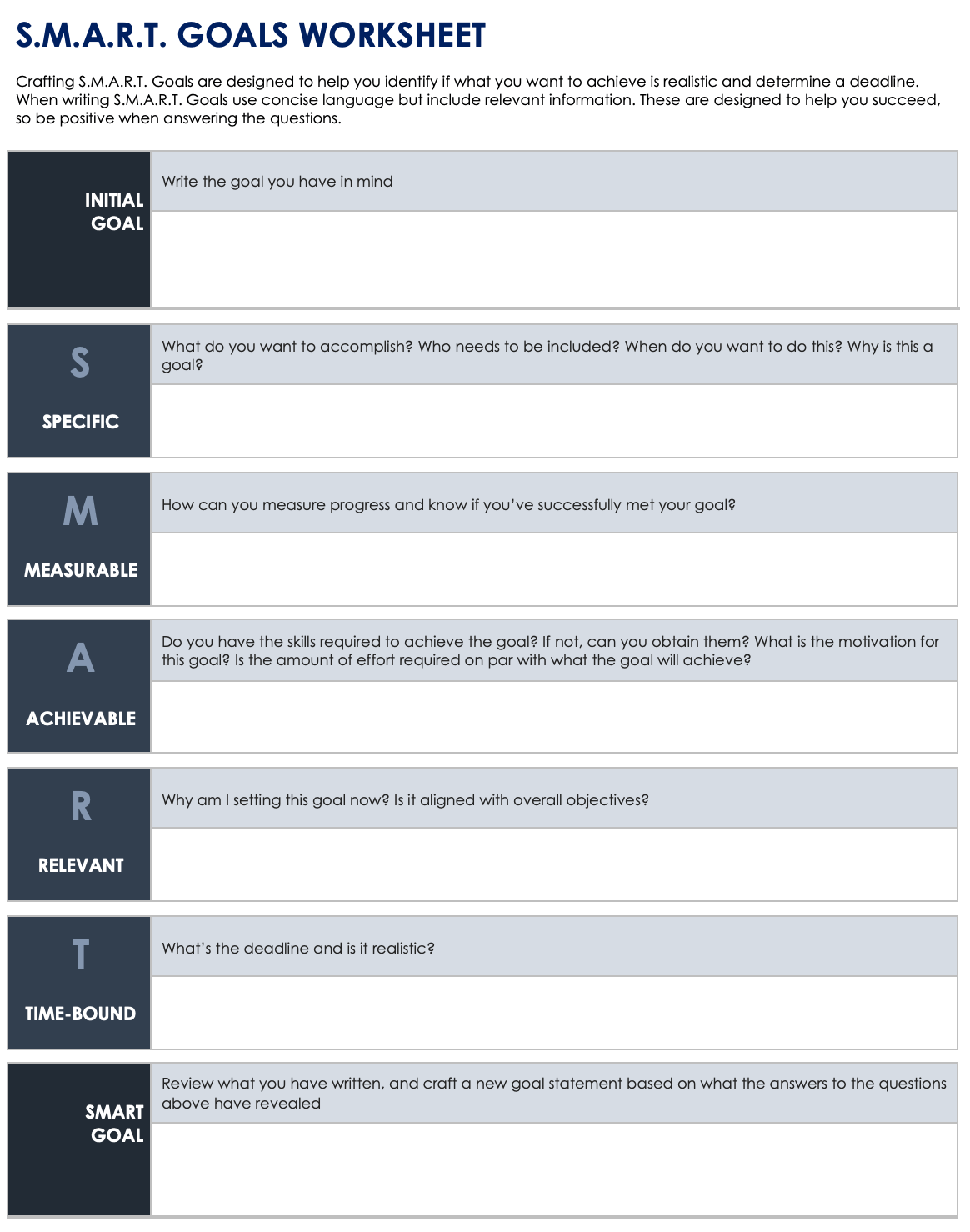 Smart Goals Worksheet