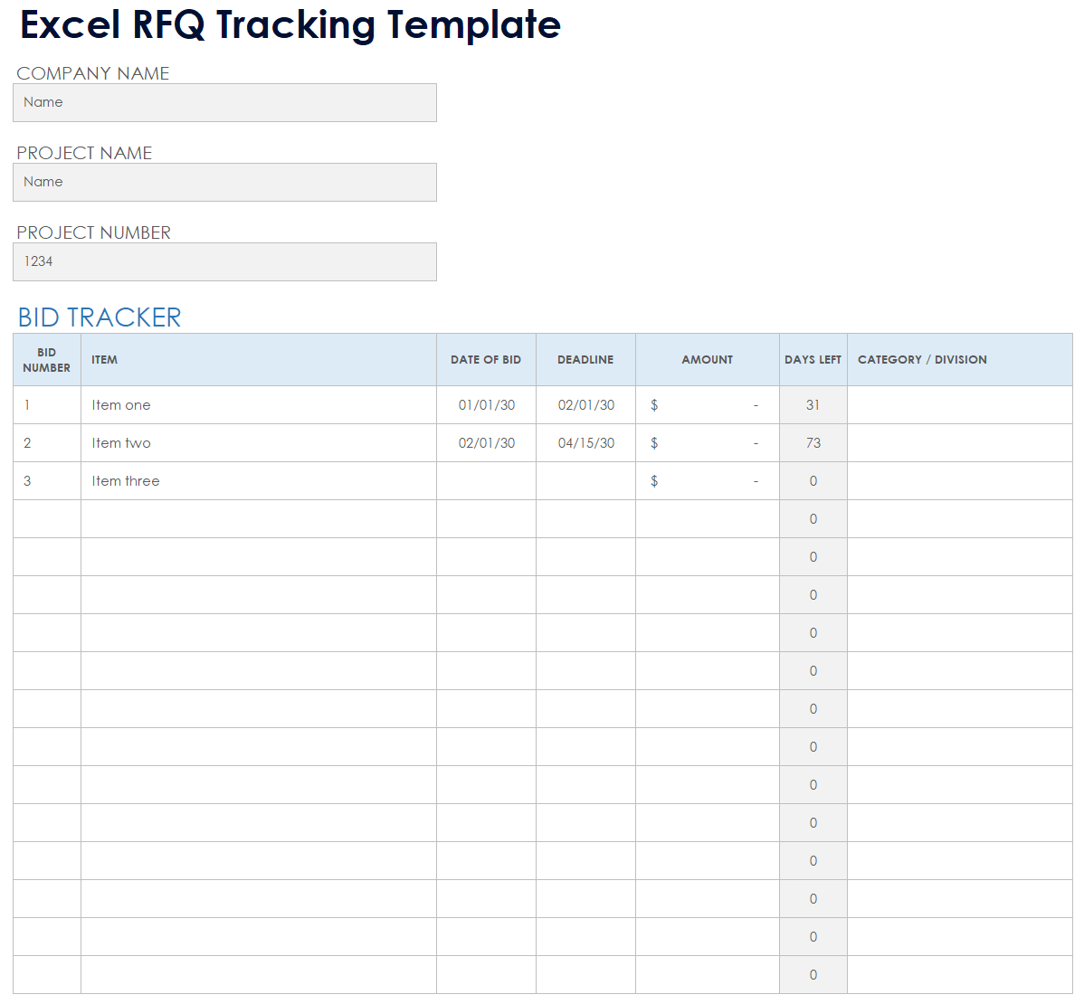 Excel RFQ Tracking Template