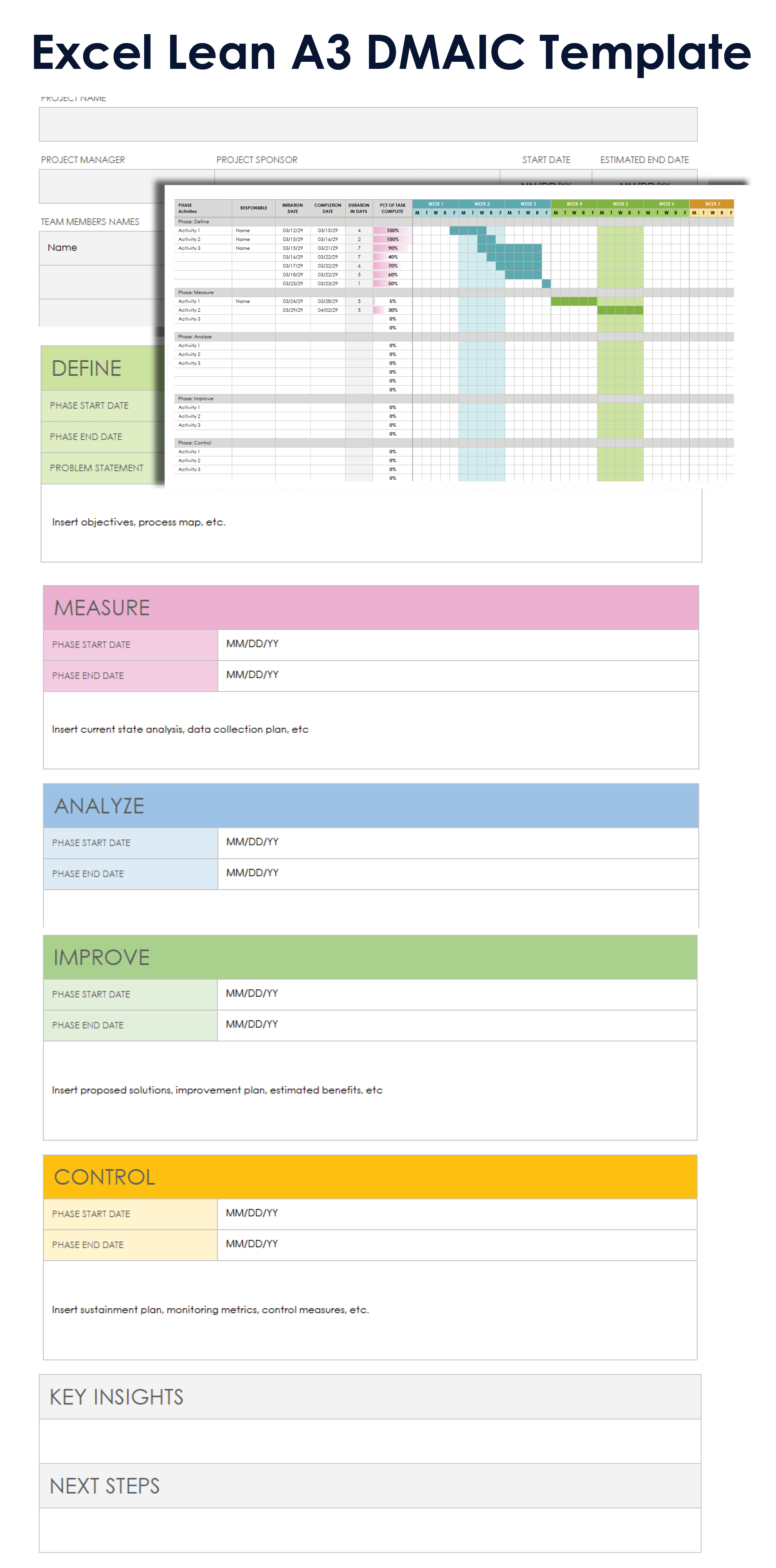 Excel Lean A3 DMAIC Template