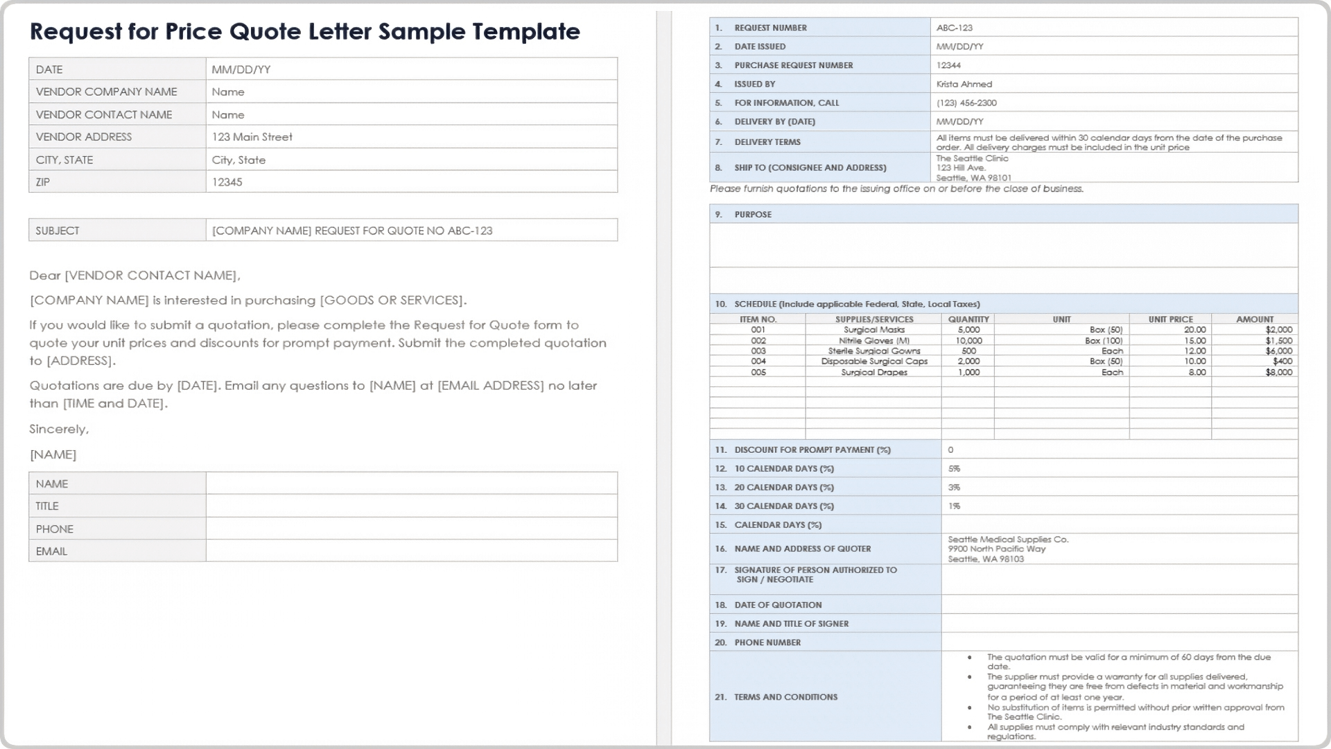 Request for Price Quote Letter Sample