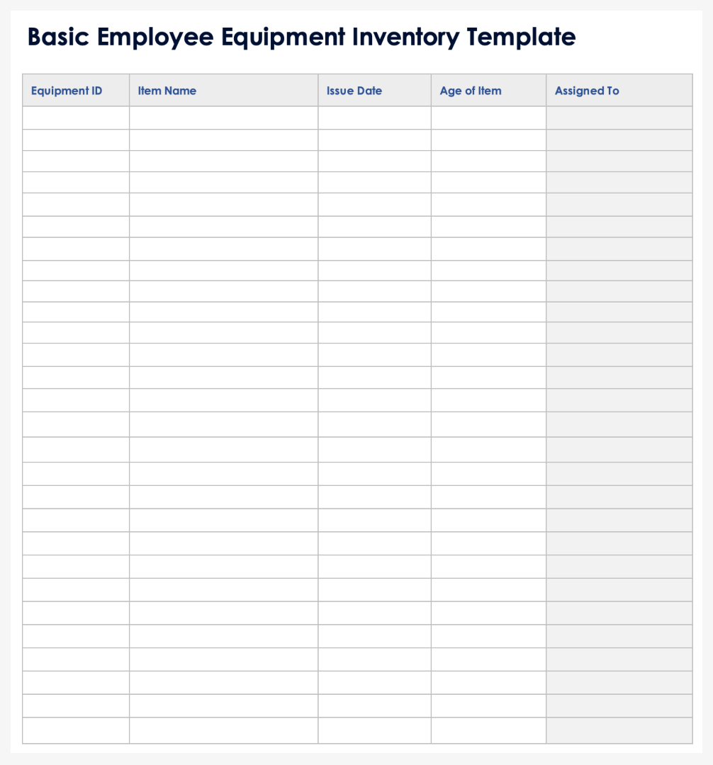 Basic Employee Equipment Inventory Template