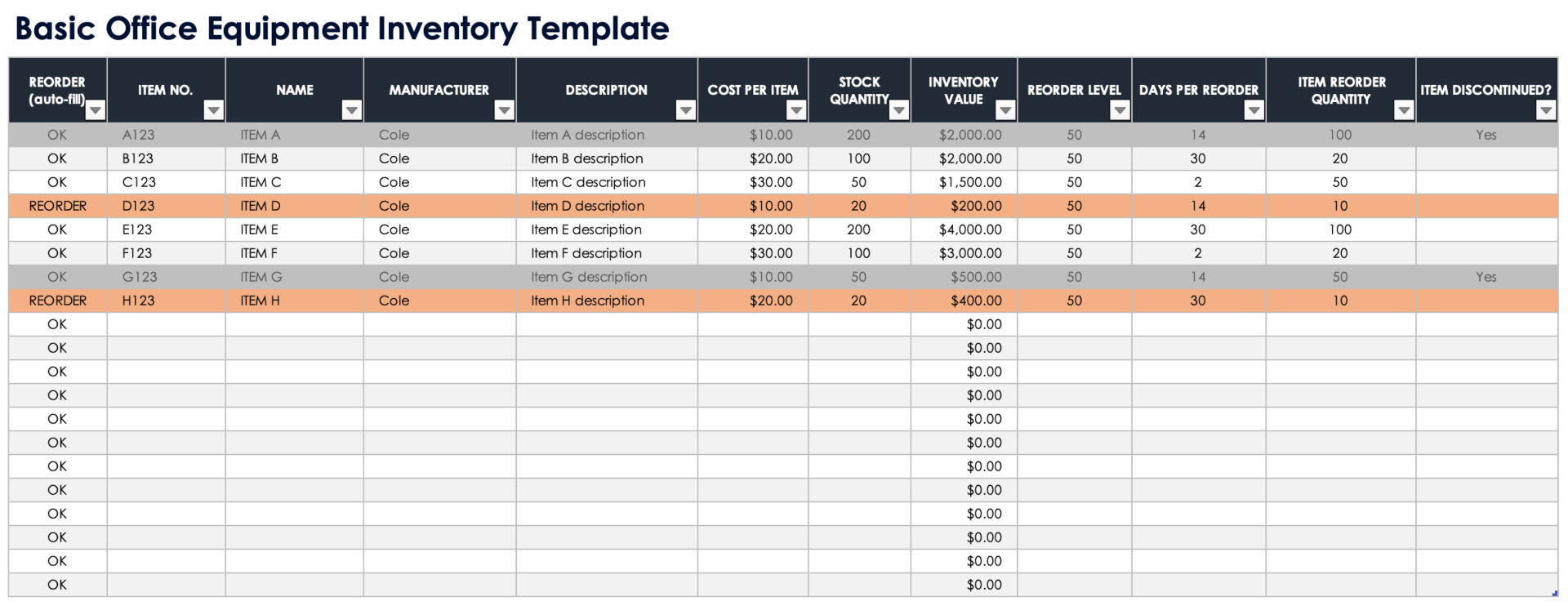 Basic Office Equipment Inventory Template