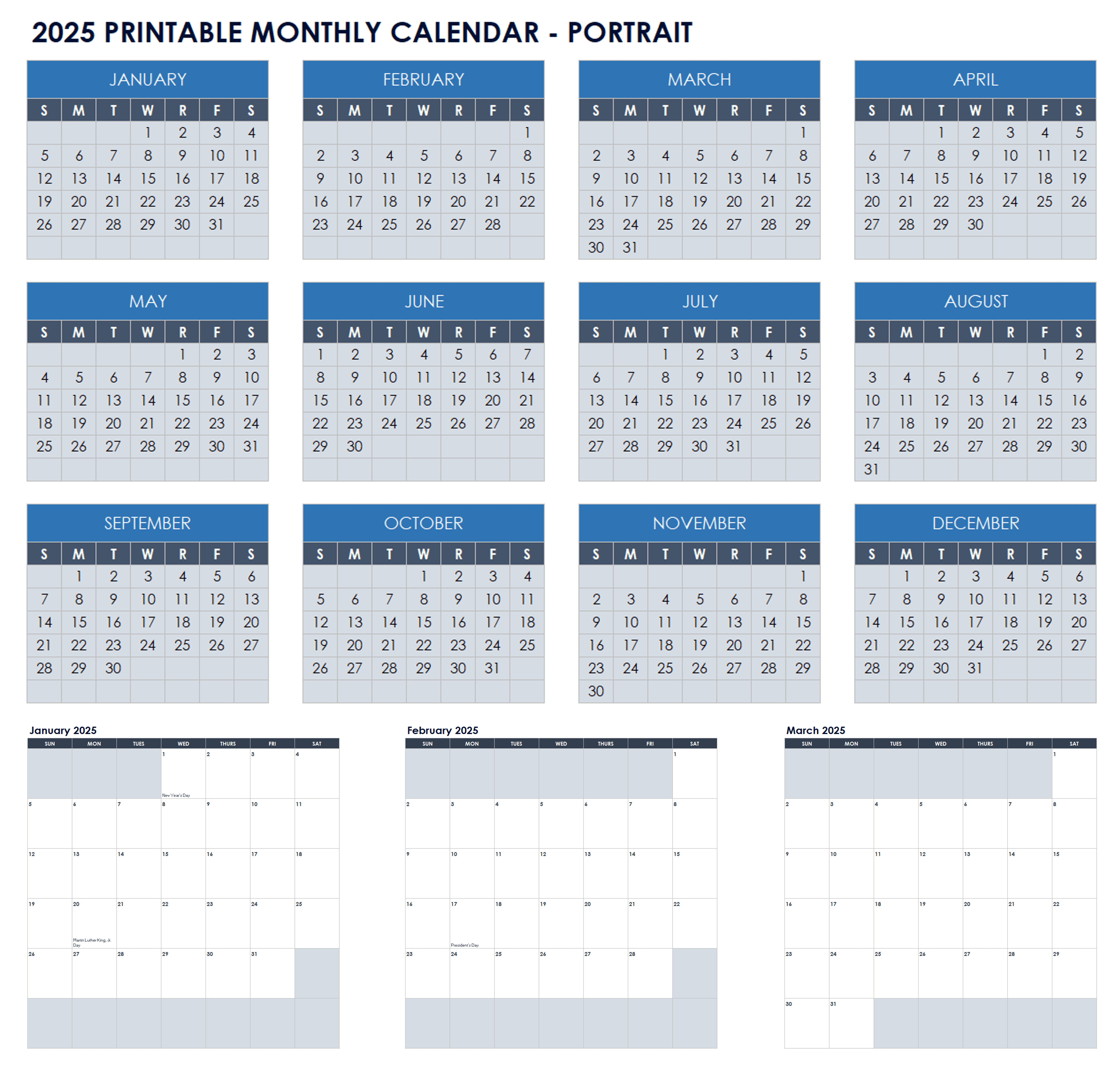 2025 Printable Monthly Calendar Portrait