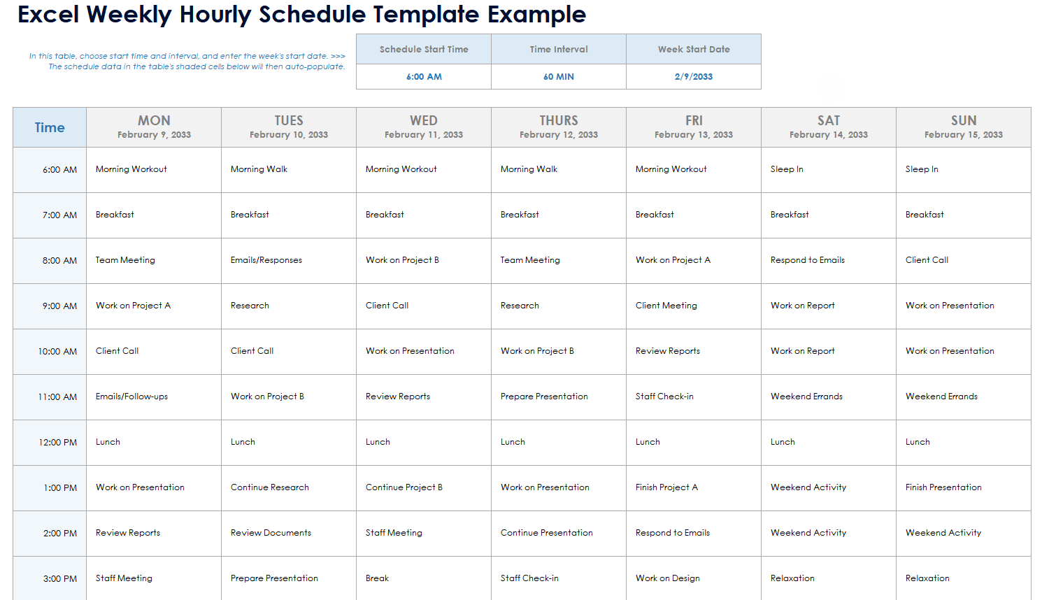 Excel Weekly Hourly Schedule Template