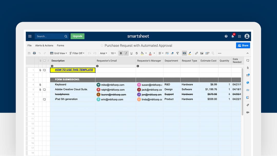 Smartsheet Purchase Request With Automated Approval Template