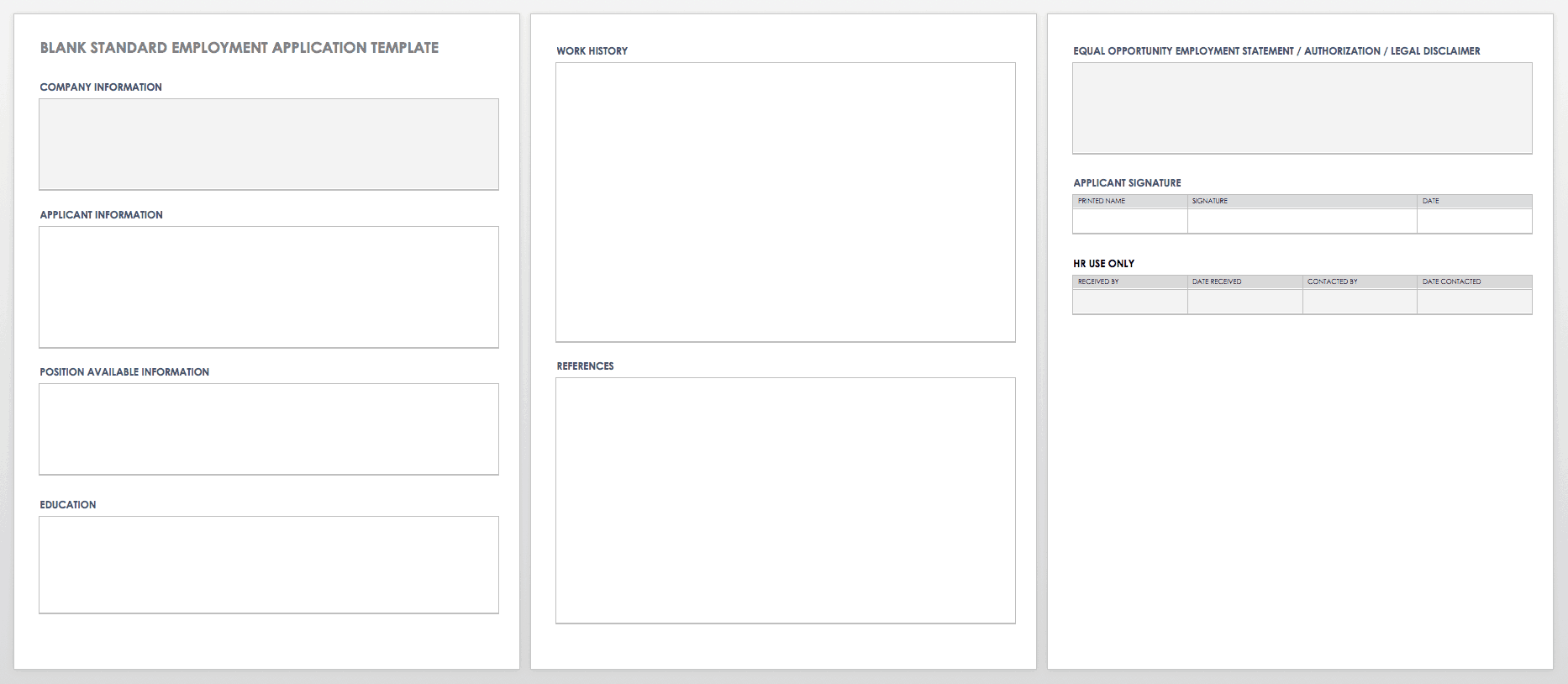 Blank Standard Employment Application