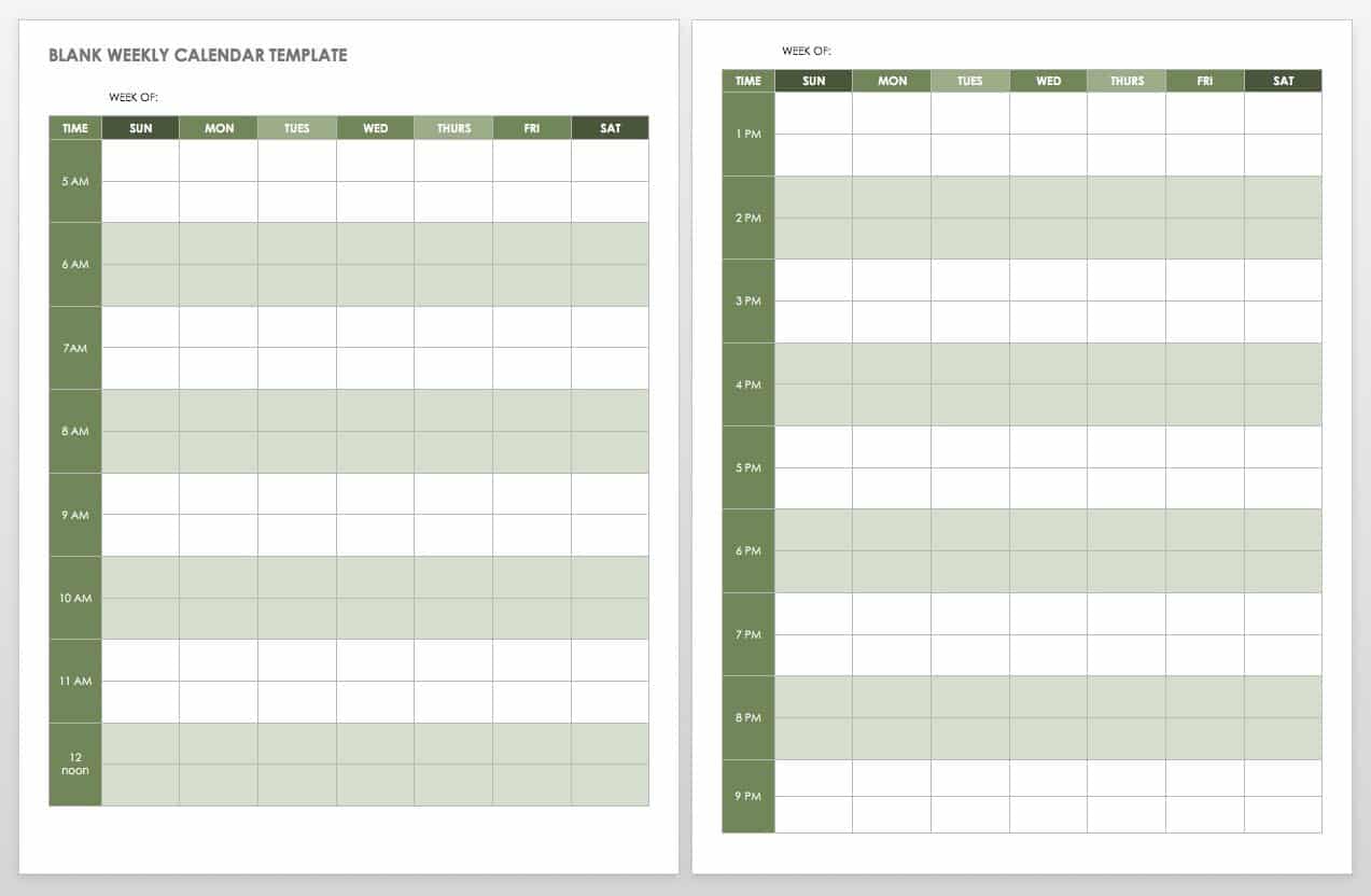 Blank Weekly Calendar Portrait Template