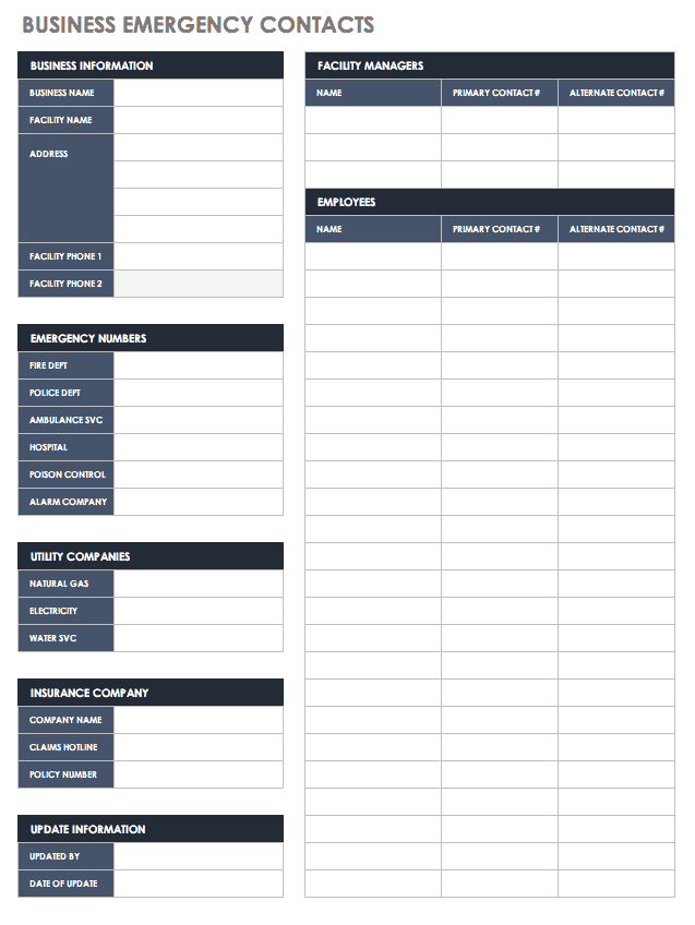 Business Emergency Contact Template