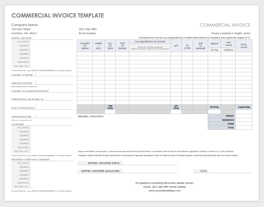 Commercial Invoice Template