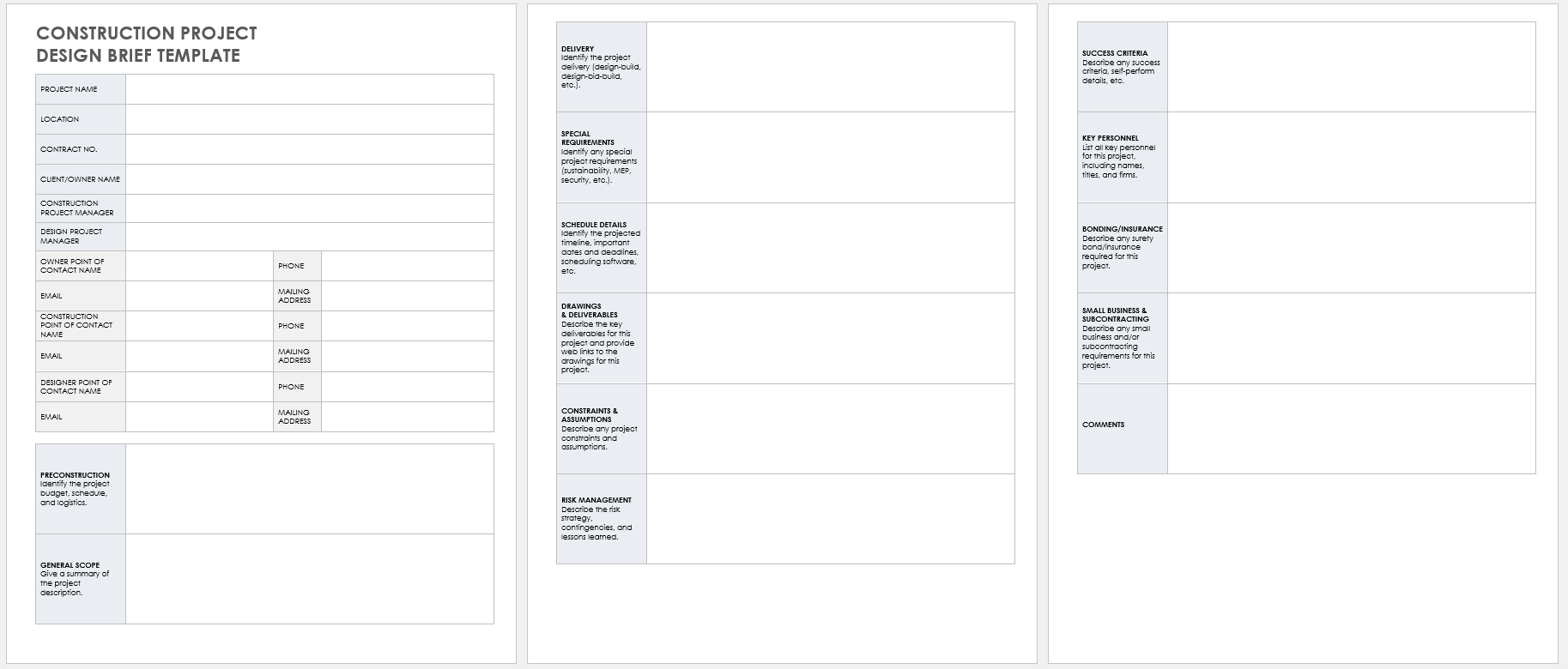 Construction Project Design Brief Template