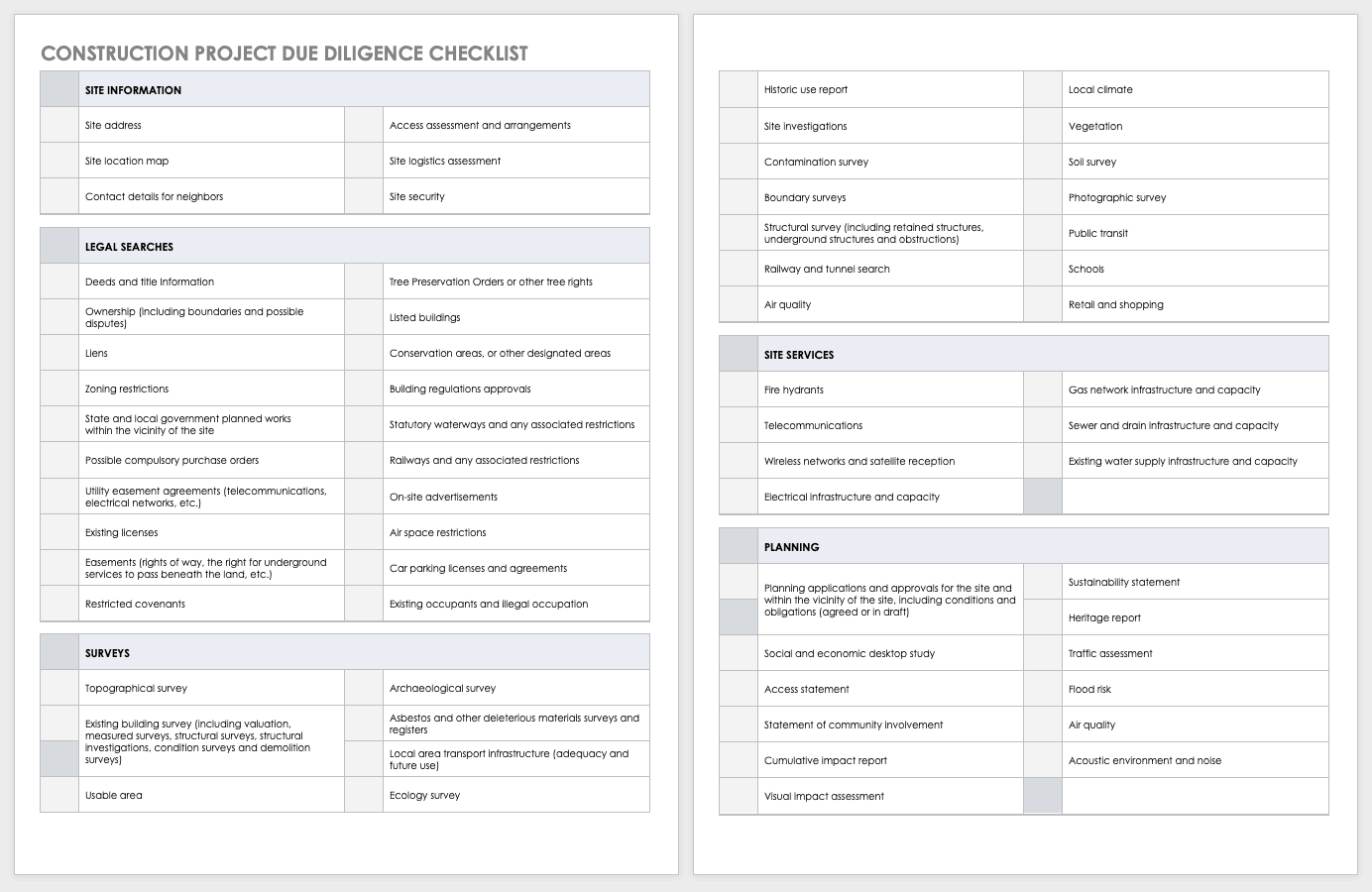 Construction Project Due Diligence Template