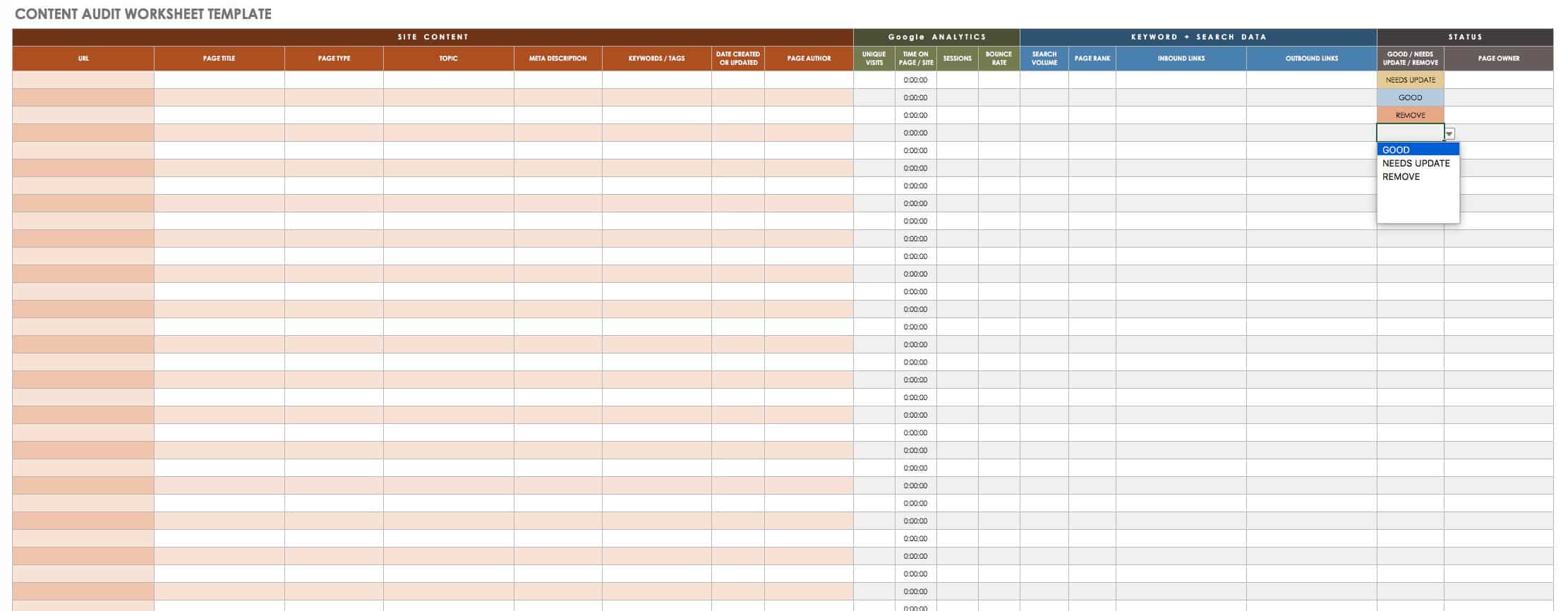 Content Audit Worksheet Template