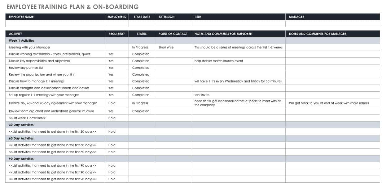 Employee Training Plan Onboarding Template