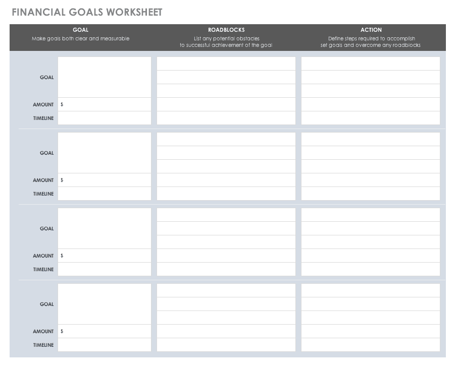 Financial Goals Worksheet Template