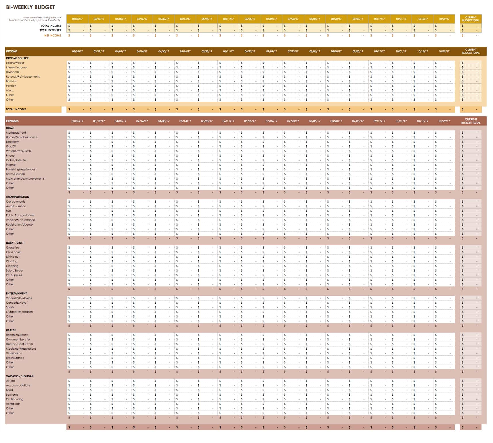 Bi-weekly Budget Template