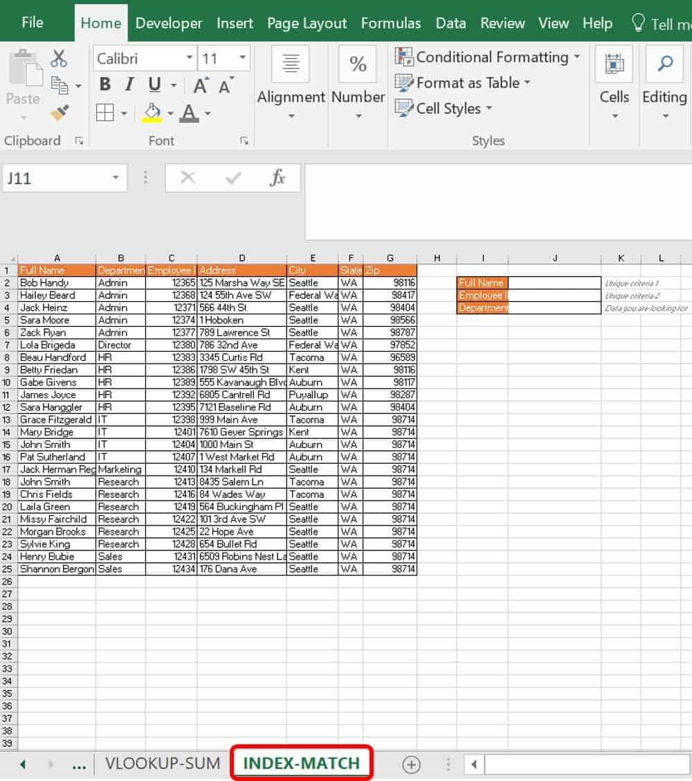 INDEX MATCH multiple criteria