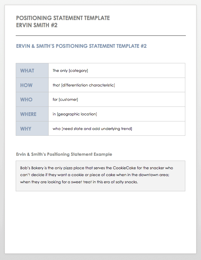 Positioning Statement Template Ervin Smith 2