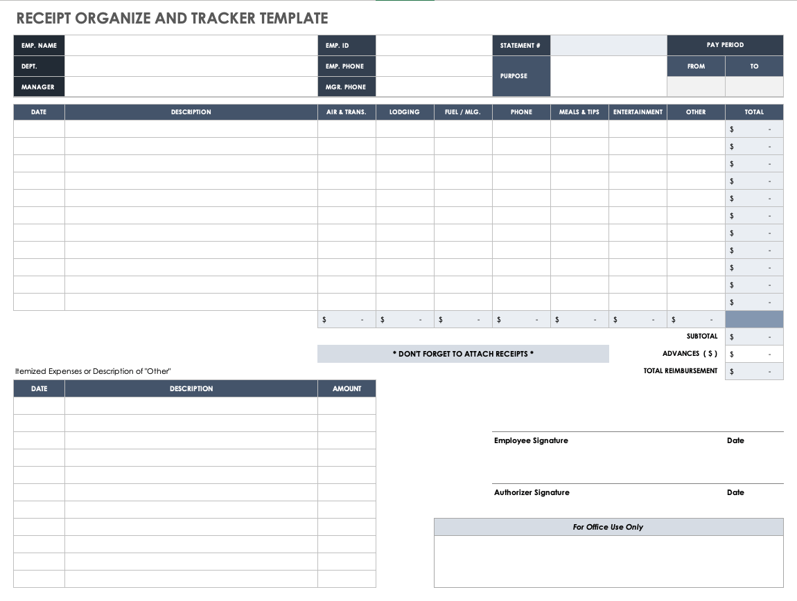 Receipt Organize and Tracker Template