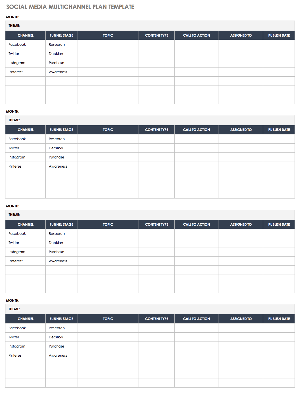 Social Media Multichannel Plan Template