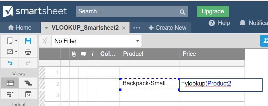 VLOOKUP Smartsheet advanced function example