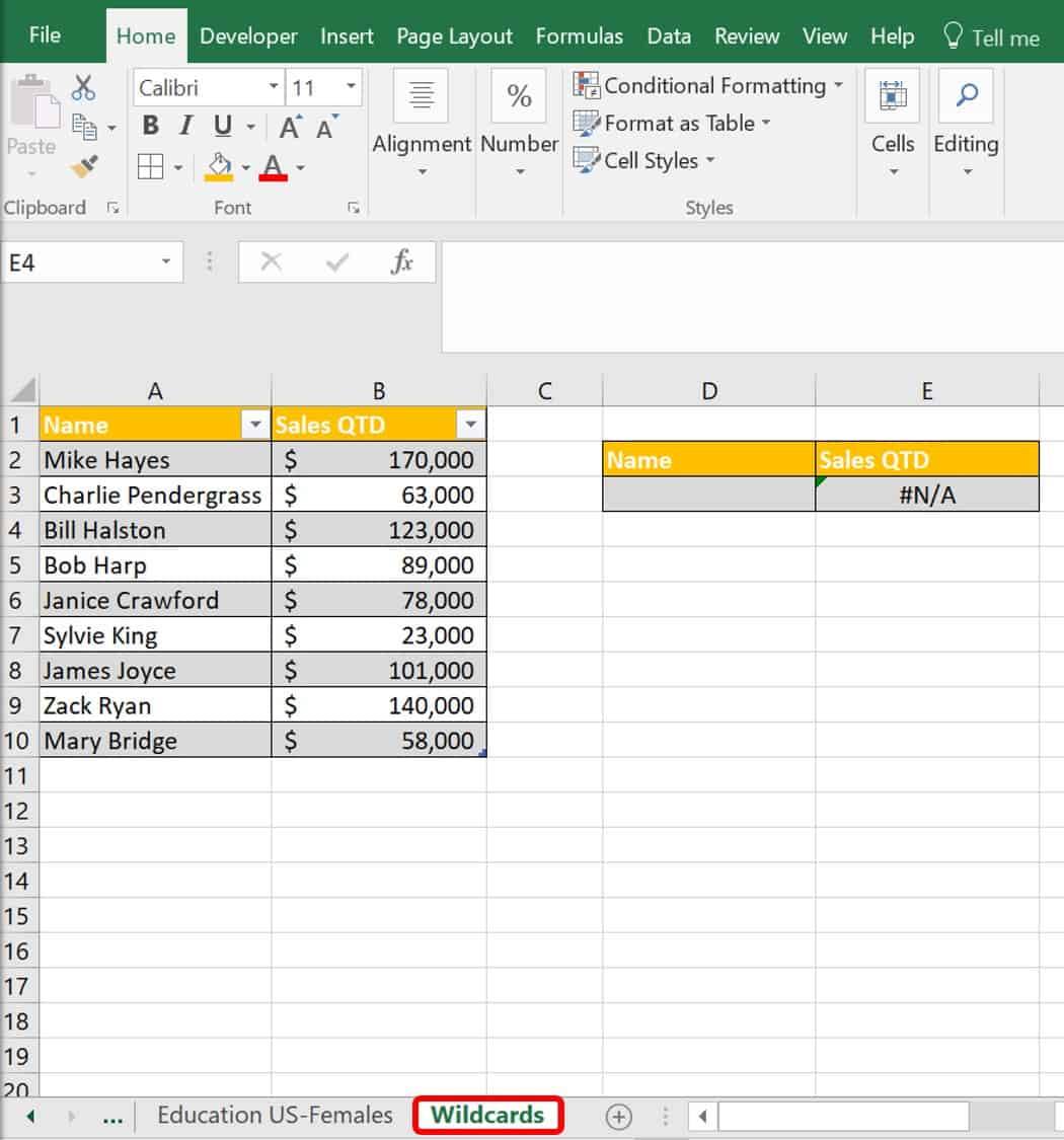 VLOOKUP wildcards example