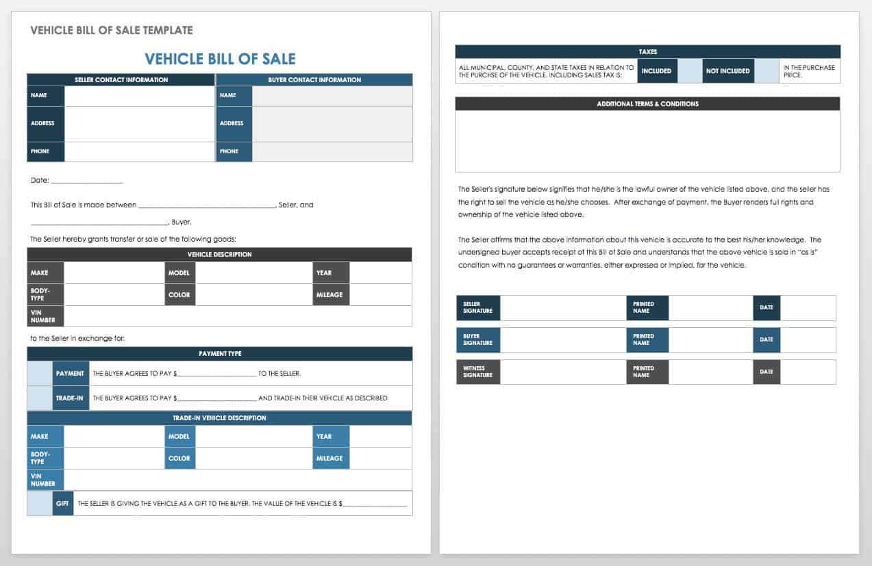 Vehicle Bill of Sale Template